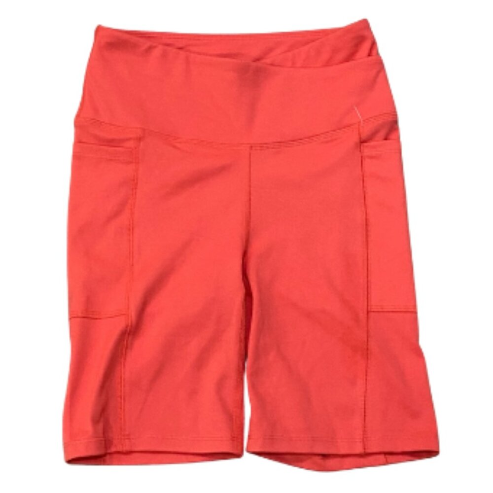 Freely Women's High Rise Biker Shorts Crossover Waistband Red Pockets XS NEW